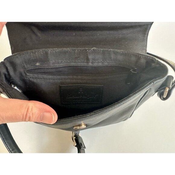 Vintage Etienne Aigner Flap Sling Bag Croc Embossed Black Leather 80s 90s Preppy - Picture 4 of 14